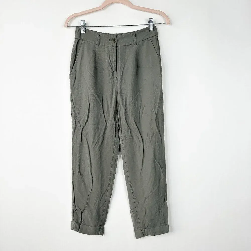 2/$30 LOFT Outlet Straight Leg Chino Pants High Waist Olive 00P #A0634 TRB3